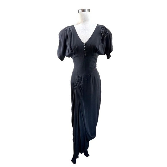 Karen Alexander Embellished Black Asymmetrical Midi Dress 4 Vintage 80s 90s Y2K - Picture 1 of 12
